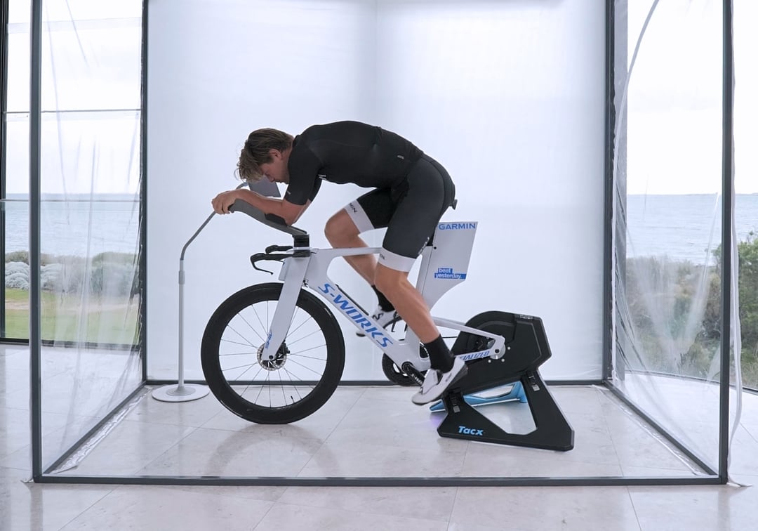 Indoor cycling setup positioned inside the Training Cloud tent
